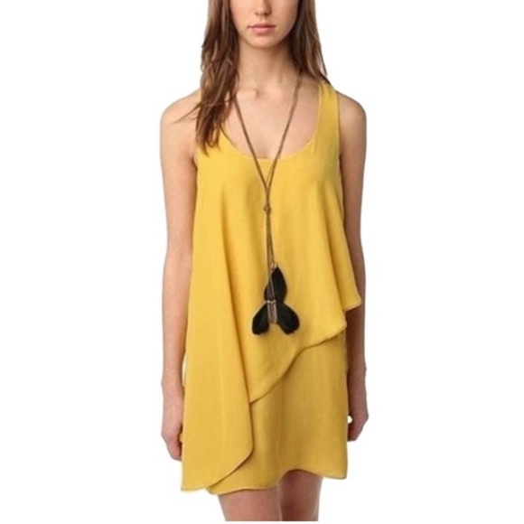 Urban Outfitters Silence + Noise Mustard Layered Short Casual Tank Dress Wedding - Picture 1 of 7